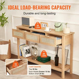 VEVOR Rattan Console Table with 3 Storage Drawers, Rattan Entryway Table with Natural Rattan Sliding V952-TBXGZ3CMSYGB1CXTKV0