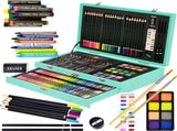 145 Piece Deluxe Art Set Wooden Art Box & Drawing Kit Blue Art Kit with Crayons, Oil Pastels, V1107-120-29721-BLU-1PACK