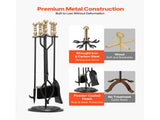 Fireplace Tool Set, 5 PCS Tool Set and Holder with Five-Prong Stand, Tongs, Ash Shovel, Brush, V952-BLGJTJ5JTWZGPZ6MX001V0