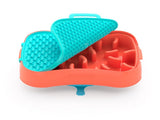 4-in-1 Slow Feeder Dog Bowl - Warm Ocean Red Bowl with Teal Lickmat V1023-SF-4IN1-OR