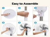 DEVANTI 16" Pedestal Fan with Remote 3 Speeds 8H Timer, White PF-RC-40G2M-WH