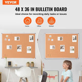 48"x36" Large Cork Board Wall-Mounted Bulletin Board with Pin Board Perfect for School, Home, V952-RMB48X36WLBKMTG00V0