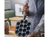 14-Hole Takoyaki Pan, Non-Stick Cast Iron Octopus Meatball Mold, Detachable Handle V1263-JX-2983