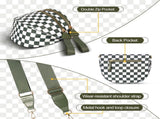 Light Grey Checkered Trendy Sling Bag - Women's Crescent Crossbody Purse with Wide Adjustable Strap V888-ELOSUNG33456