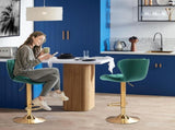 SERENIT Swivel Bars Set of 2 Counter Height Barstools with Back Velvet Upholstered Adjustable V255-GP2210R-EMGREEN