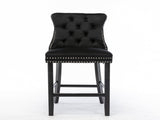 4X Velvet Bar Stools with Studs Trim Wooden Legs Tufted Dining Chairs Kitchen V226-SW1802BK-2