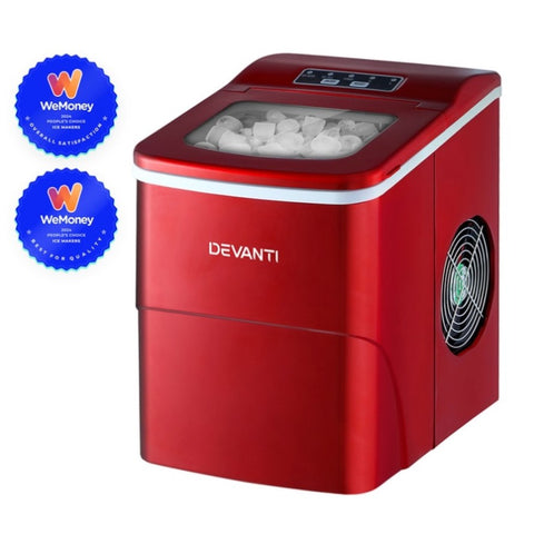 DEVANTi Portable Ice Cube Maker Machine 2L Home Bar Benchtop Easy Quick Red IM-ZB-12B-RED