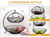 Black Double-Layer Wire Fruit Basket for Kitchen Countertop Storage with Detachable Design V1370-AZ4-16378