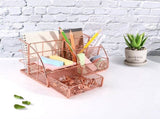 Pen Tray - 5 Compartments and Drawer - Desk Organizer - Rose Gold - Pen Holder - Desk Organizer V1188-MS101-02046-1
