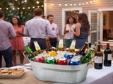 Party Drink Chiller Ice Buckets Set, 2 Piece Galvanized Oval Beverage Tub with Side Handle and Wide V1366-AZ2-W-17059