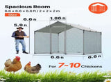 Metal Chicken Coop, 6.56x6.56x6.56ft Large Walk-in Chicken Runs with Cover, Spire Roof Hen House V952-JSJS222MJDDM0VGWG001V0