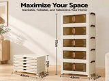 Artiss 5-Tier Foldable Storage Cabinet Stackable Box Clear Magnetic Door White SC-5T-4527-WH