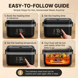 Portable 1L Cordless Electric Heated Lunch Box 16000mAh 60W 304 Stainless Steel Black& Gray V201-ELB6080BGY8AU