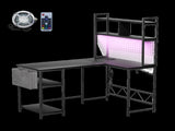 Levede L Shaped Gaming Desk with LED Lights Black DH1053-BK