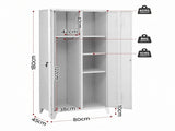 Artiss 2-Door Wardrobe Lockable Cabinet Storage Closet Hanging Rail Adjustable Shelves Cream White WR-MET01-WH