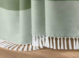 Sage Green Shower Curtain Cotton Boho Striped Shower Curtains for Bathroom with Tassel 72 X 72 V1258-DP02-C-1351