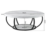 Artiss Coffee Table 2-Tier Marble Finish Round White&Black FUR-Z-COF-07-WHBK