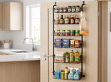 Toque Over the Door Pantry Organiser 6 Tiers Metal Hanging Storage Rack Black KT1055-BK-6-AU