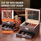 50 Cigar Humidor Glasstop Cedar Cigar Box Humidifier & Hygrometer & Drawer V952-XQBSJMTKJ3055E7JTV9