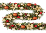 Christabelle 2.74m Timeless Elegance Christmas Garland Pre Lit Multi Function LED Gold Red Baub 112_SENTE274