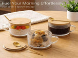 4 Packs Vintage Coffee, 14oz Embossed Glass Cups, Overnight Oats Containers with Lids, Vintage V1366-AZ2-W-18177