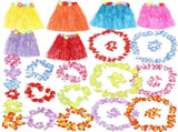 6Sets Hawaii Hula Skirt and Gar Party Costume with Assorted Color Straw Skirts V1370-AZ4-18388