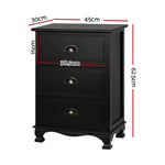 Artiss Bedside Table 3 Drawers Vintage - THYME Black ST-CAB-B-3D-BK