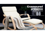 Artiss Rocking Armchair Footstool Bentwood Beige ARMCHAIR-STOOL-BG