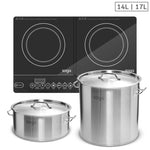 SOGA Dual Burners Cooktop Stove, 14L and 17L Stainless Steel Stockpot Top Grade Stock Pot ECOOKTDBL-STOCKPOT28CM-STOCKPOT14L