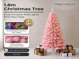 Christabelle 1.8m 6ft Pink Fairy Floss Christmas Tree Pre Lit RGB LED Flocked Slim Artificial I 112_WFLPF6