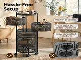 Artiss Storage Trolley Kitchen Cart 5 Tiers Storage Rack Round Basket Black STR-5T-ROT-ROD-BK