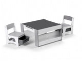 Keezi Kids Table and Chair Set, 4 in 1 Wooden Activity Table with Bookcase, Storage Box and KTC-G-BS-GY