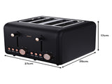 Pronti Breakfast Set with Rose Gold Kettle & Toaster with 1.2L Espresso Machine - Black KT-TS-850D-BK
