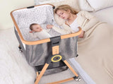 3 in 1 Grey Baby Bassinet Bedside Crib with Mattress, Adjustable Height and Storage Basket V178-59265