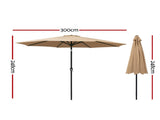 Instahut 3m Outdoor Umbrella Beach Pole Garden Patio Tilt Beige UMB-POLE-3-TIL-BG