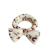 Coral Fleece Leopard Trim Bathrobe Set Bow Headband Included- Pink Hooded Plush Dressing Gown with V888-ELOSUNG54485