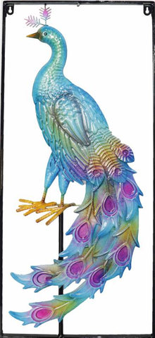 Peacock Metal Wall Art W Frame 33x76cm V637-E522953