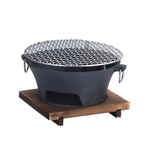 SOGA Medium Cast Iron Round Stove Charcoal Table Net Grill Japanese Style BBQ Picnic Camping with ZPAI056MED