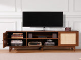 Rattan TV Stand for 75in TV, Boho TV Stand with Rattan Door, Entertainment Center with Build-in V952-TBDSJ66INCHE0TAMJV3