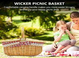 Country Style Wicker Picnic Basket Hamper With Lid And Handle & Liners For Picnic, Parties V1263-JX-1881