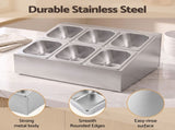 5-Star Chef 6 Pan Food Serving Display Container Stainless Steel Food Container Lids FD-6PAN-SS