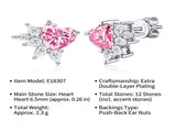 Elegant Heart-Shaped Moissanite Stud Earrings in Sterling Silver Sparkling Pink & Clear Crystals V1341-ZY-9JEBPMYC-MOISSANITE-PREMIUMS925