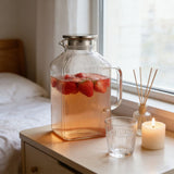 3800ml Glass Pitcher with Lid - Large Capacity Glass Water Carafe for Cold Drinks, Tea, Fruit V1369-AZ3-W-11140