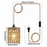 Boho Plug in Pendant Light, Hanging Light with Cord, Ceiling Lamp Rattan Cylinder Shad pwm25 V1370-AZ4-07639