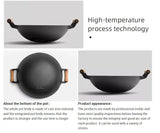 Large Cast Iron Stir Fry Wok Durable Wooden Handle Cookware - 33CM V957-SD40CASN1836S-1