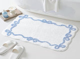 Blue Scalloped Bath Mat - Cute Bow Bathroom Rugs Small Non Slip Bath Mat, Soft & Absorbent Bath Rugs V1258-DP02-C-559