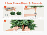 Artificial Topiary Boxwood Trees with Ground Spike, 2 Set 686mm Faux Shrubs & Bushes Potted Plants, V952-DDMJCRGXJHYMXNYUV001V0