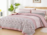 Pink Floral Stripe Bloom Bedspread Coverlet 3 Piece Set V745-AC081167Q13U