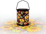 Solar Powered Sunflower Pattern Garden Lantern with Colourful LED Projection, Metal Hanging Light V1189-LC-KF-00008