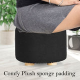 Fabric Ottoman Round Wooden Leg Foot Stool - BLACK V274-FT-GQST01-BK